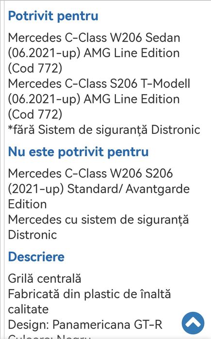 Grila centrala Mercedes Benz W 206