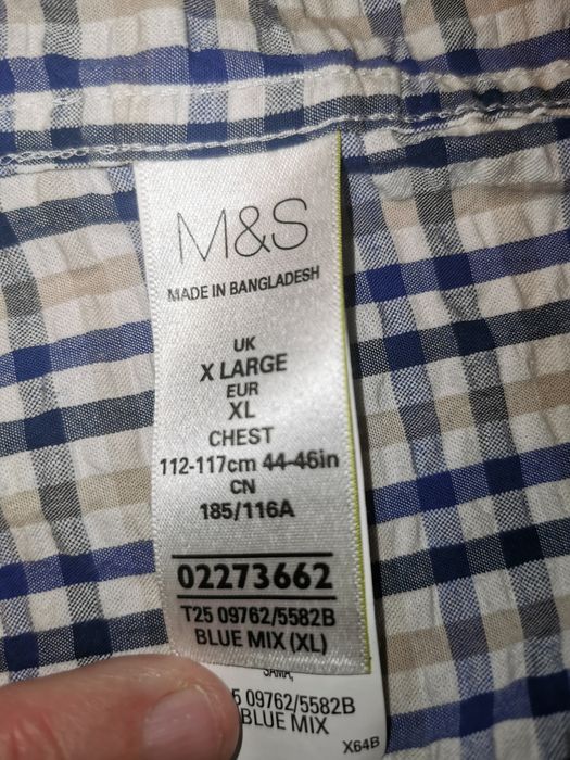 Camasa Mark & Spencer (linia Blue Harbour) , bumbac gofrat (ondulat), purtata de trei - patru ori, maneca scurta, carouri, marimea XL