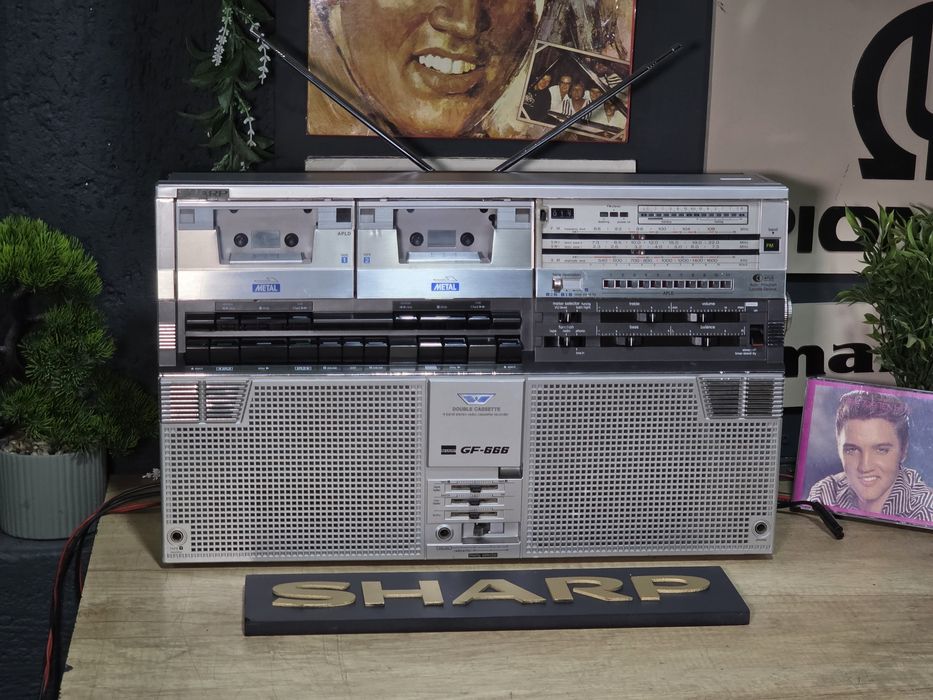 Boombox SHARP GF-666, radio casetofon portabil , dublu casetofon,  stereo hifi