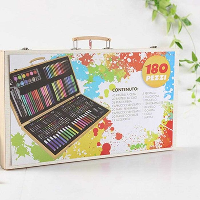 Комплект за рисуване ANGMAD, 180 части, дървен куфар, размери 47x29 см