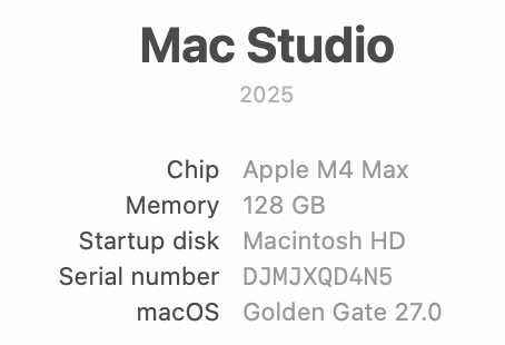 Apple Mac Studio 2025 M4 Max CTO | 128 GB | 2 TB SSD