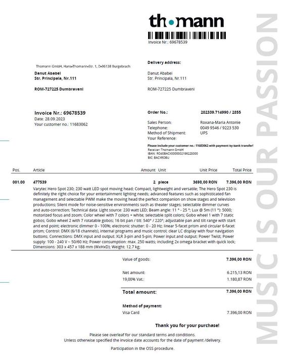 Moving Head Varytec Hero Spot 230 Pretul este pentru 2 buc