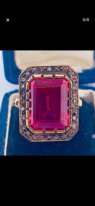 Inel aur roz 9ct cu rubin și diamante