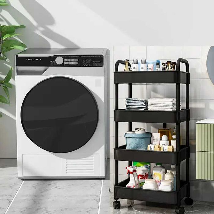 Carucior Raft Depozitare  cu 4 Niveluri  Roti 360  37x22x95cm Negru