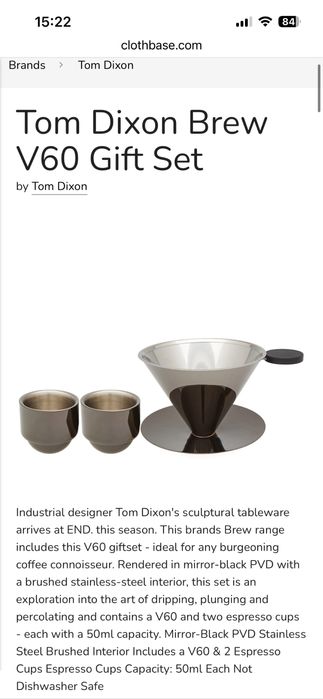 Set cafea V60 + pahare espresso Tom Dixon