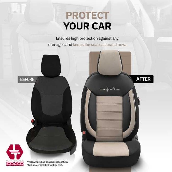 Луксозна Тапицерия OTOM текстил с еко кожа COMFORT LINE Design – Бежово-Черна с бежов шев