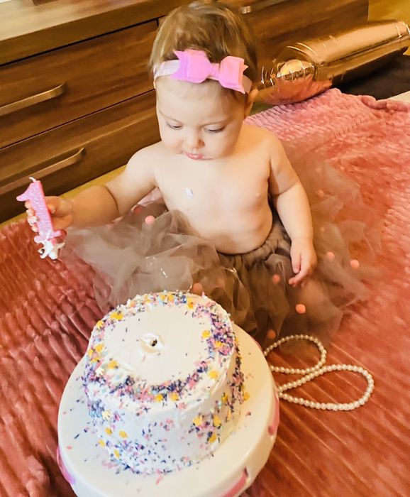 Fustita tutu nude cu bulinute roz