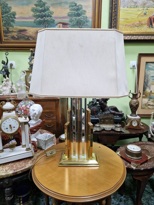 Уникална антикварна колекционерска немска настолна лампа месинг и крис