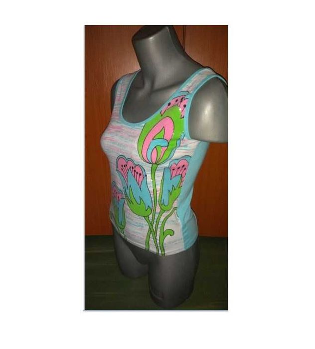 Maiou aqua cu imprimeu flori , deosebit, bumbac, S