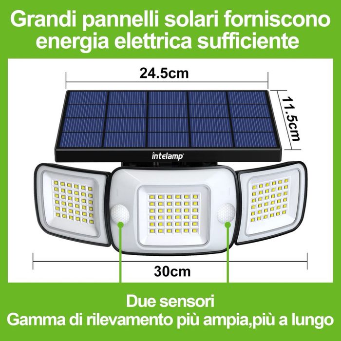 Lampa solara INTELAMP 1200LM cu senzor miscare, telecomanda, 3 LED