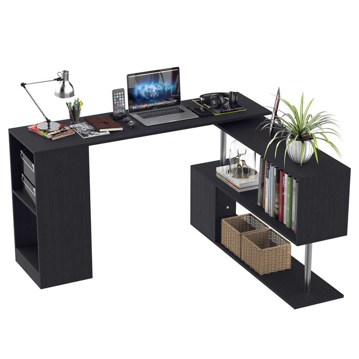 Birou Modern Forma Flexibila , 360 grade , Alb/Negru , HOMCOM