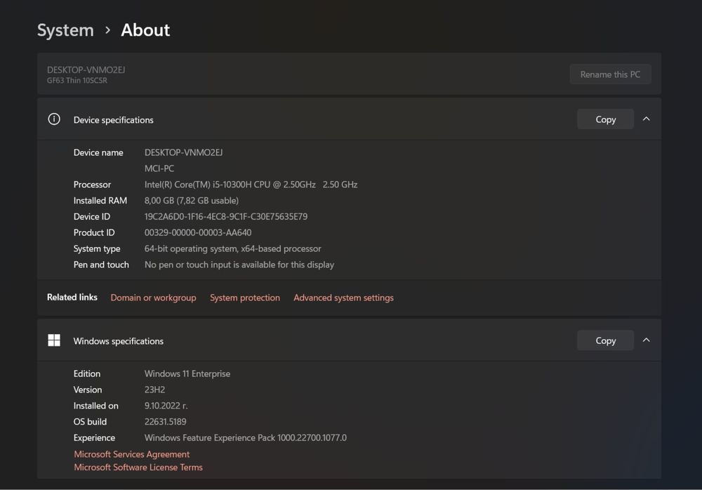 Лаптоп MSI GF63 Thin 10SCSR-1443XRO, Intel Core i5-10300H, 15.6” 144Hz