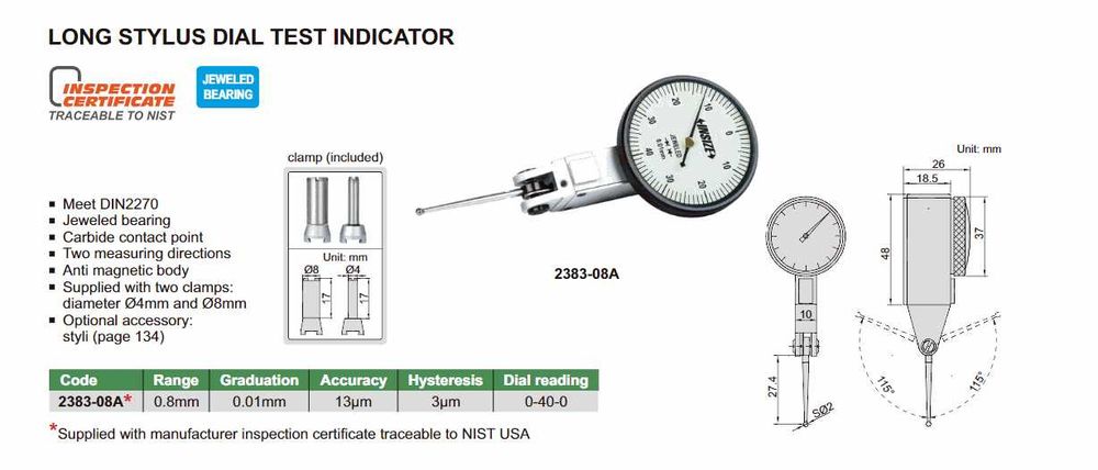 Mетричен лостов индикатор NO-2380-08 NO-2383-08A