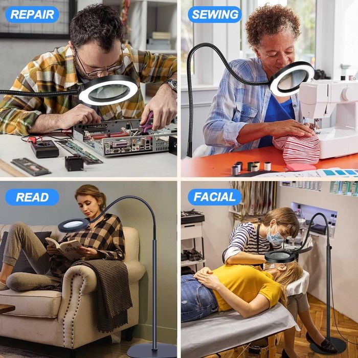 Подова лампа с лупа 5X 10X лупа със светлина с 3 цветни режима