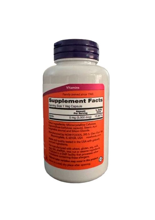 NOW Supplements, биотин 5000 мкг, 60 растительных капсул