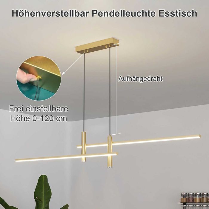 Lampă masă reglabilă pe înălțime,suspendată, telecomandă, auriu, 90 cm