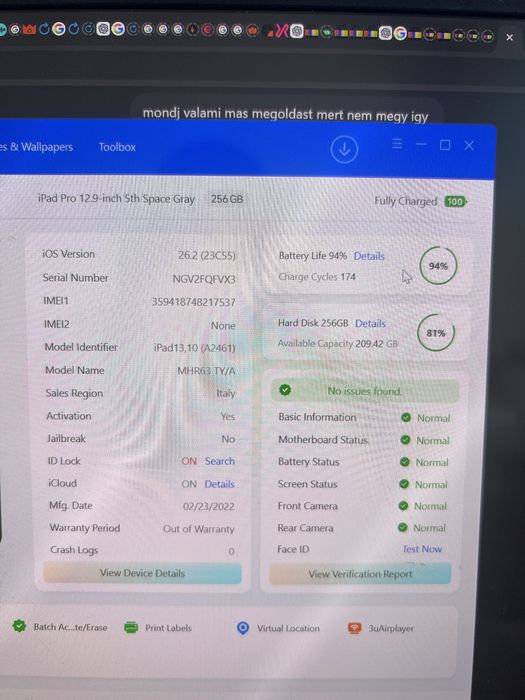 Apple Ipad Pro 12.9 Wifi+Cellular 256 gbSapce Grey