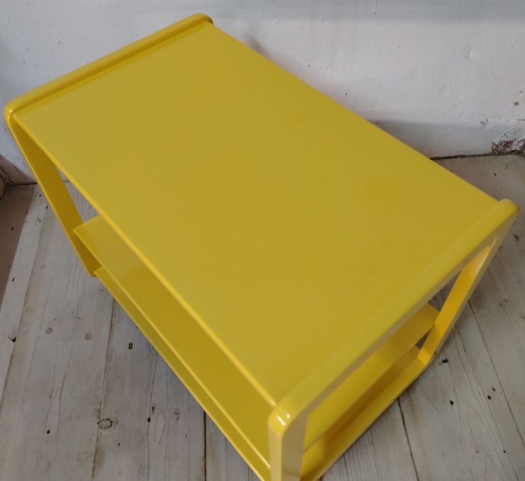 Gheridon vechi din lemn reconditionat, Austria/ Măsuță cu roti