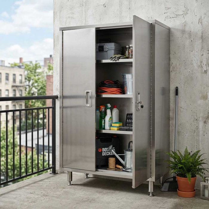 Металлическая тумба из нержавейки Шкаф на балкон Temir shkaf