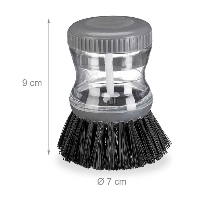 Perie de vase cu dispenser de detergent 60 ml cu peri duri gri