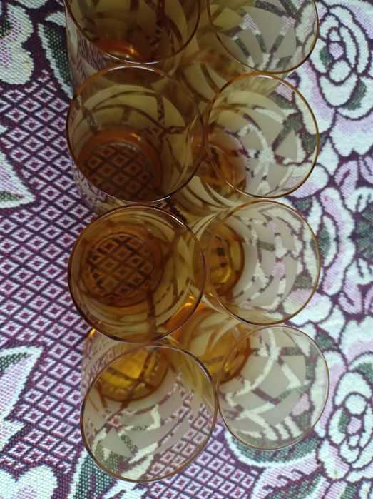 Set 12 Pahare transparente, de sticlă, cu model