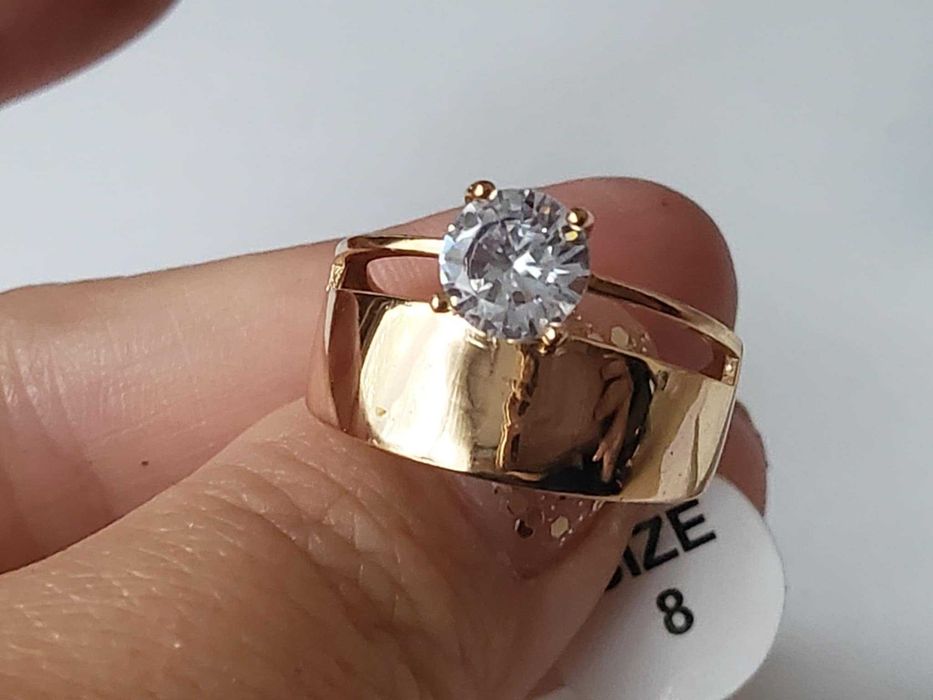GR70,inel placat aur 14k, model logodna, zirconiu alb, deosebit,dublu