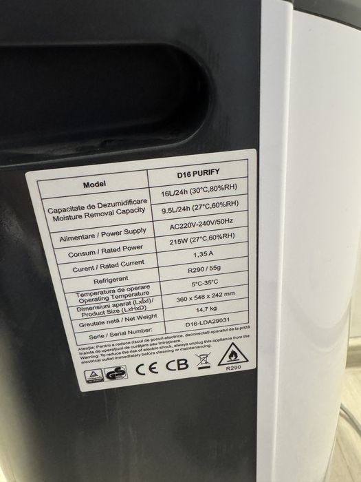 Dezumidificafor si purificator de aer Alecoair D16