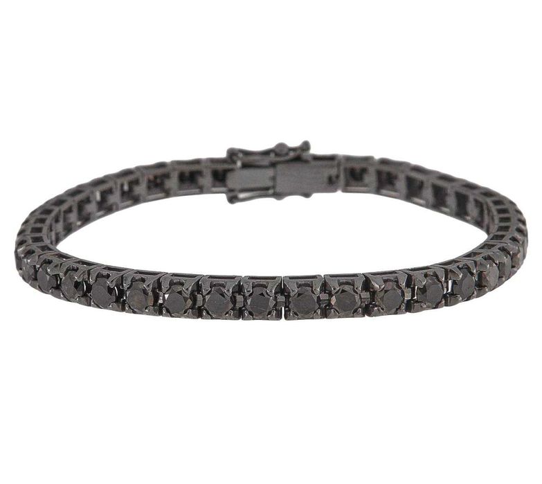 Brățară tennis din aur placat cu ruteniu, decorată cu diamante negre