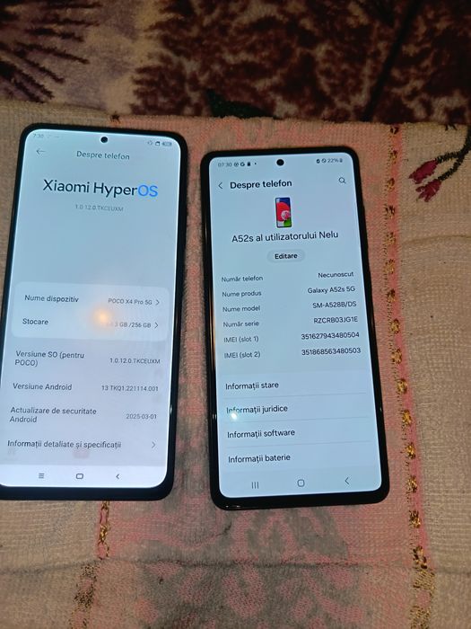 Vând Samsung a 52s și Poco x4 pro 5 g