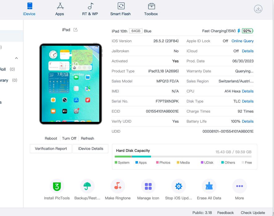 iPad 10 2022 64GB Baterie 100% 92 cicluri Impecabila