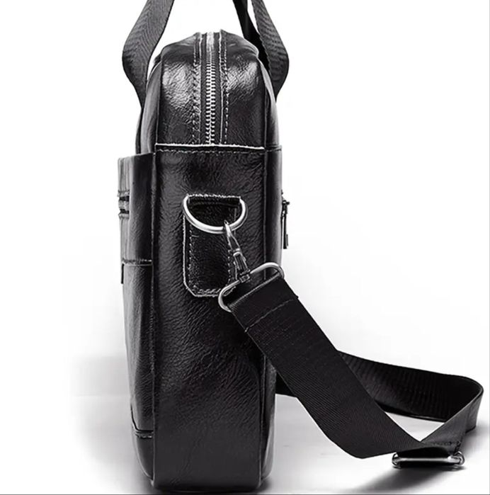 Мъжка универсална бизнес чанта с 3D визия /Черна естест. кожа•Промоция