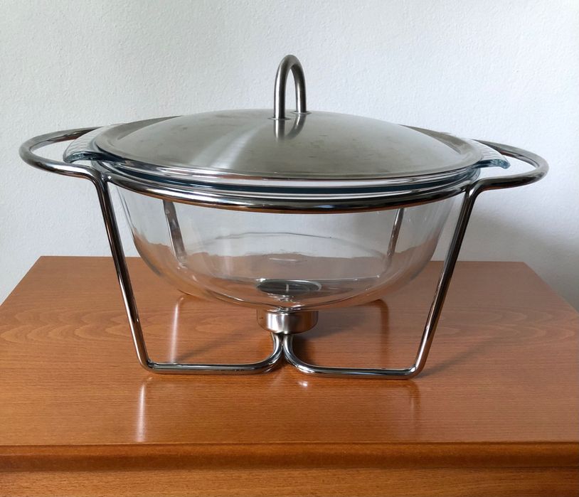 Съд с капак за топло сервиране с подгряваща свещ, кръгъл, Delux