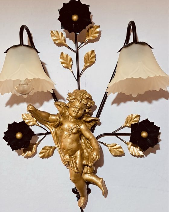 Луксозен стенен аплик с ангел – бароков стил, позлатена