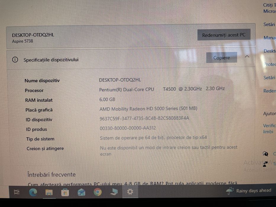 Vand laptop Acer Aspire 5738 ZG