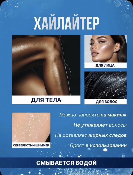 Глиттер-спрей для лица, тела, волос и одежды, хайлайтер, блестки 120мл