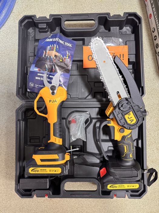 Set Foarfeca Vie si Fiereastrau electric cu Ungere, 2 acumulatori 48V