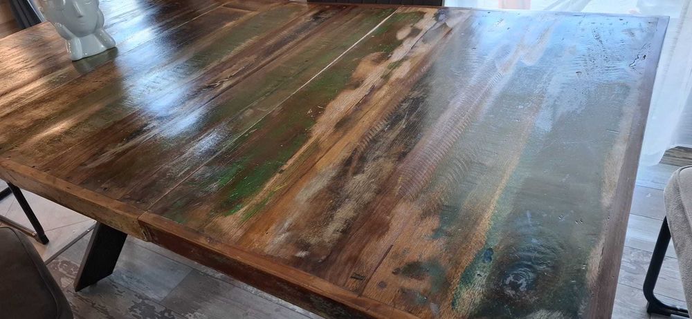 vidaXL Masa de bucatarie 180cm lemn masiv reciclat si otel incrucisat