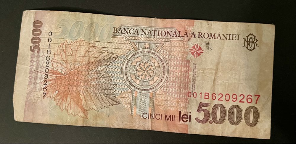 Bancnota 5000 lei cu Lucian Blaga din 1998 in stare ok. 001B6209267