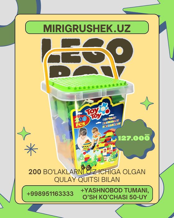 Lego barcha turdagi Biz naxt va perechisleniyaga donaga va optomga