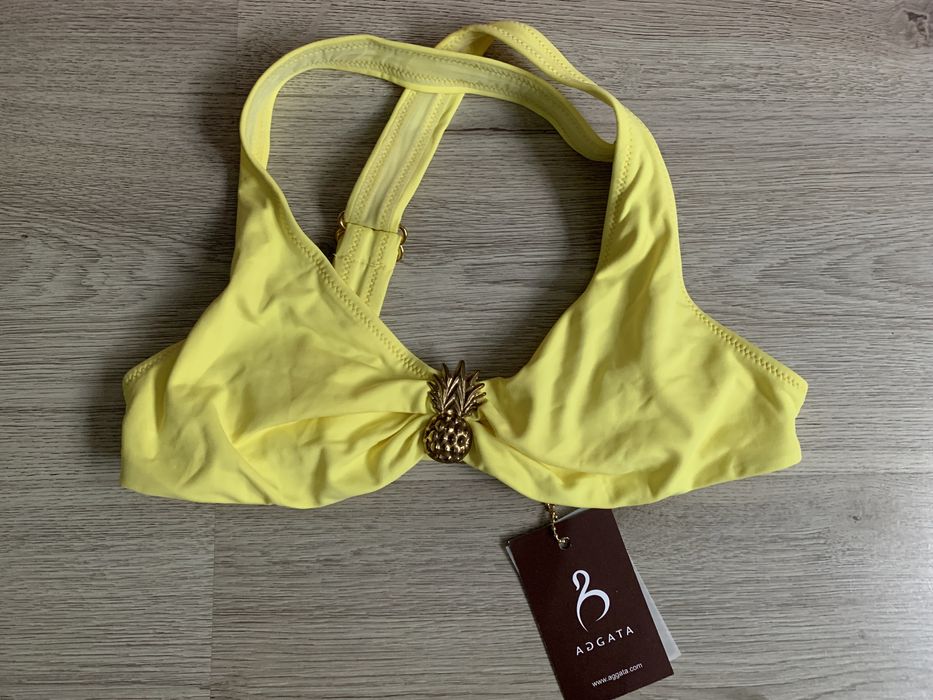 Жълт бански с висока талия от 2 части