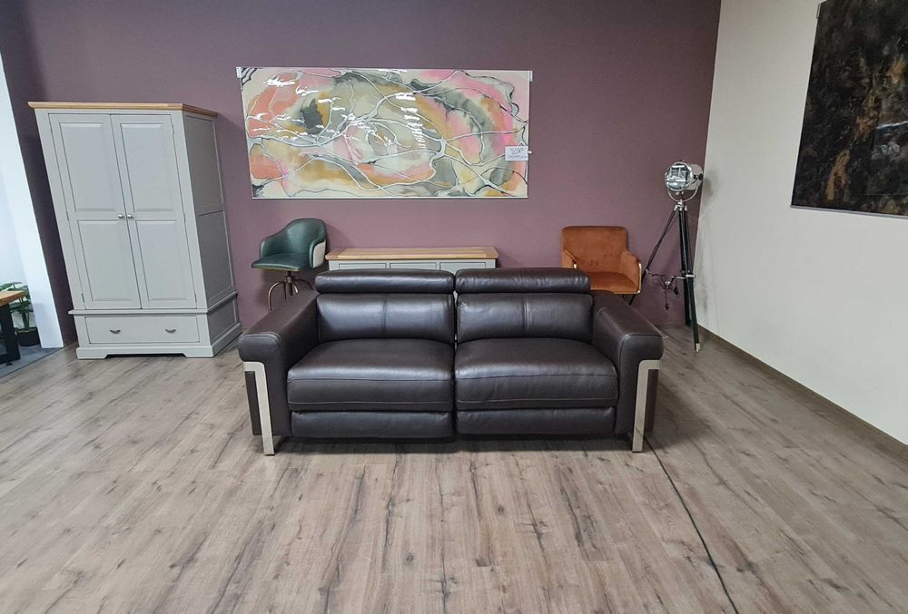 Тъмно кафяв кожен диван тройка "Moreno" с ел. релакс механизъм