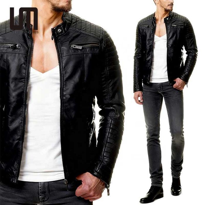 Мъжки кожени якета с цип и  с изправена яка