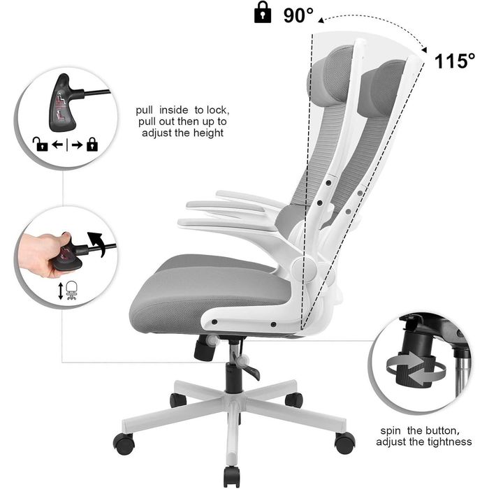 офис стол MELOKEA, с лумбална опора, мрежеста облегалка