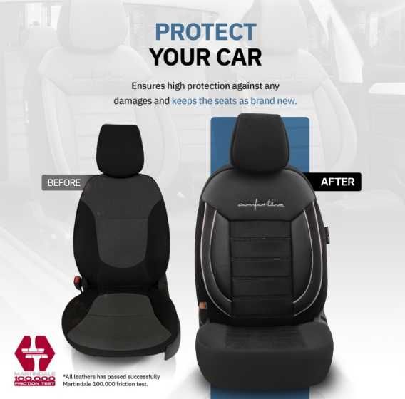 Луксозна тапицерия OTOM текстил с еко кожа COMFORT LINE Design – Черна с бял шев