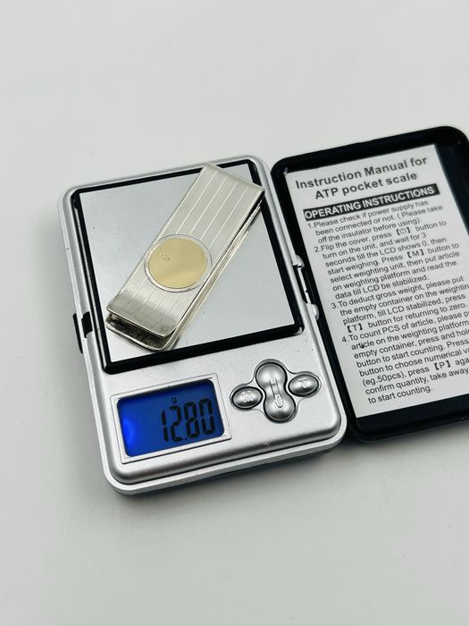 Сребърна италианска щипка за пари със злато 18к