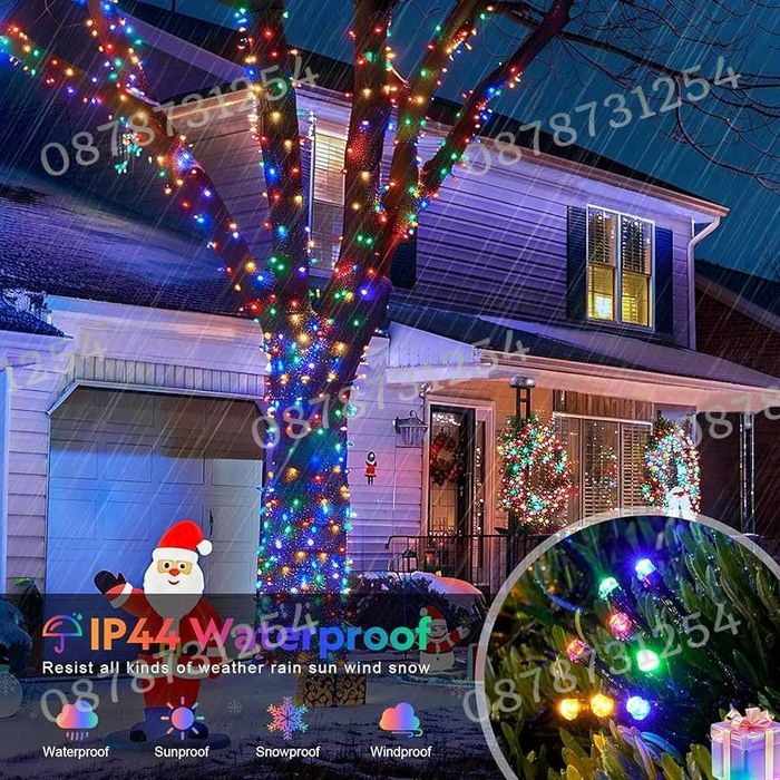 Верига 50м с 250бр светещи коледни лампички 3 цвята 8 режима светене