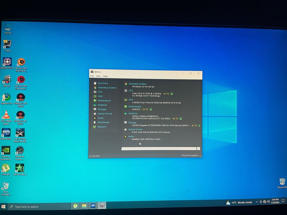 Компютър Леново M72 SFF  Intel i5-3330 MSI Nvidia GT-710 1GB DDR3