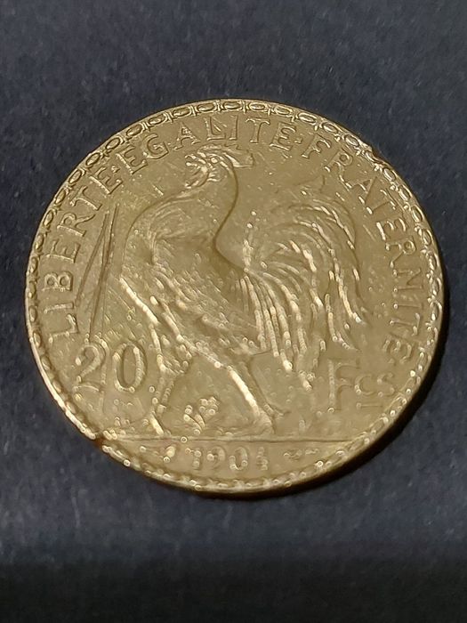 Moneda 20 Franci Marianne Roster 1904 rara