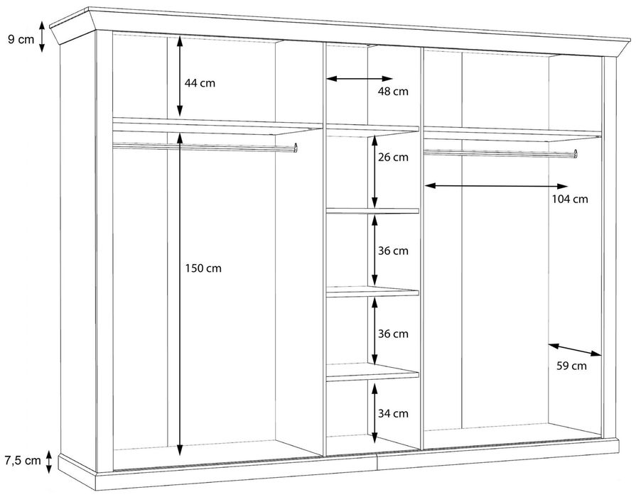 Dulap cu oglinzi – stil rustic, alb pin, 268 cm