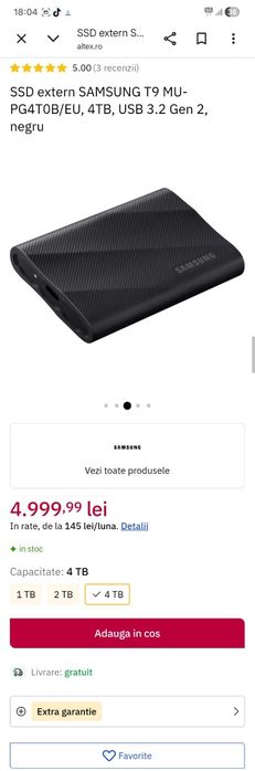 Samsung Portable SSD T9 – 4TB | NOU, SIGILAT